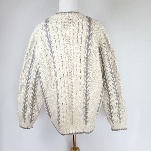 Woolrich Nordic Fisherman Grandpa Cable Knit Cardigan Sweater Cream VTG 90s Sz L - Picture 10 of 16